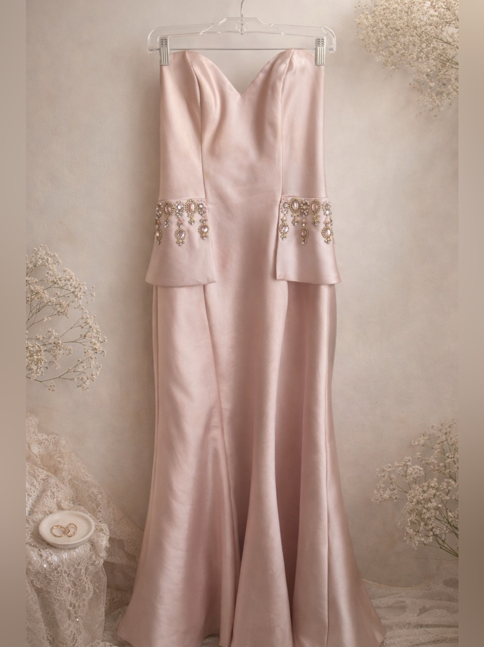 Jovani Light Pink Satin Strapless Gown